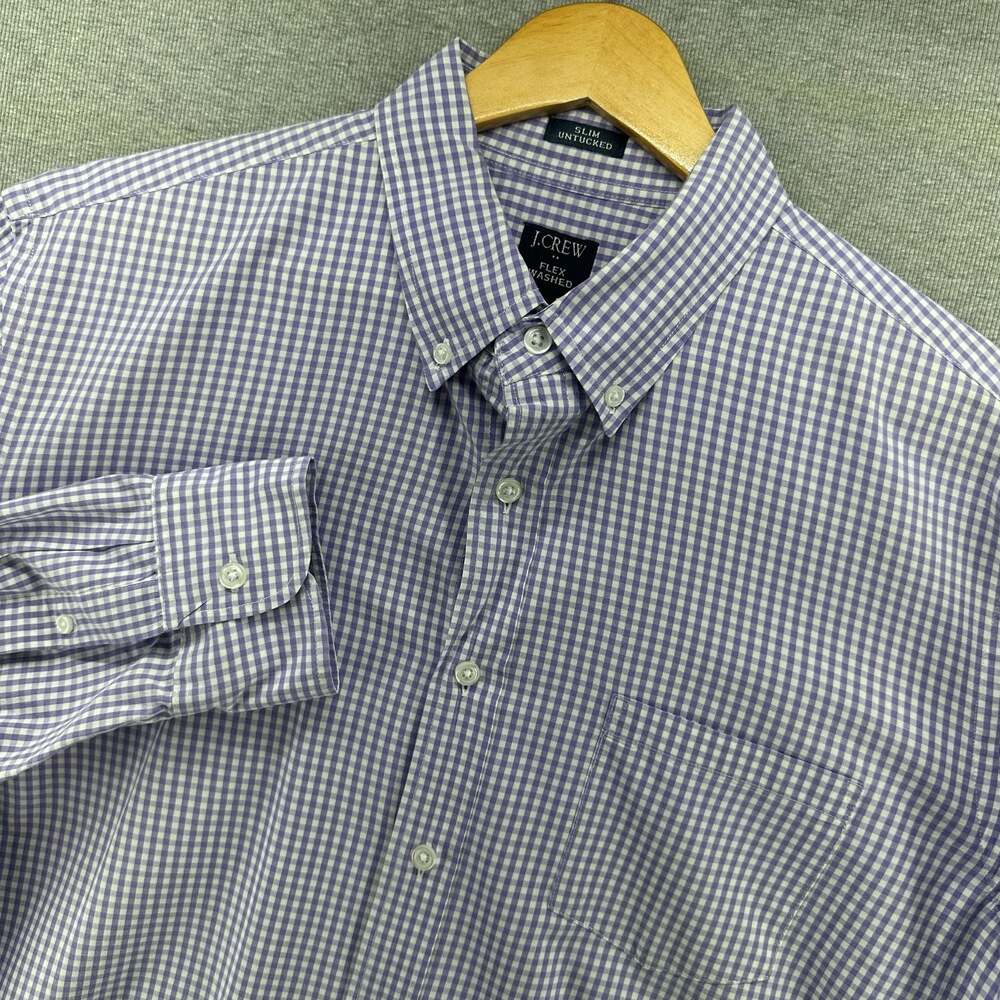J.Crew Flex Washed Slim Untucked Gingham Long Sleeve Shirt Purple Size L
